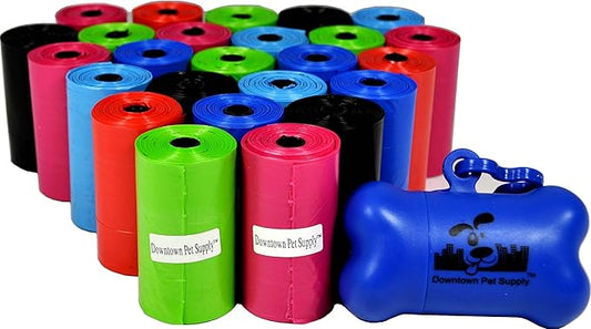 Downtown Pet Supply 500 Count Dog Poop Bags Refills with Leash Clip and Bone Bag Dispenser, Rainbow of Colors - Dog Waste Bags Unscented and Leak-Proof with Dog Poop Bag Dispenser - 12.5 x 8.5"