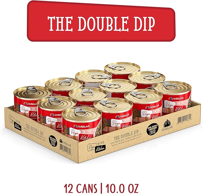 Weruva Dogs in The Kitchen, The Double Dip with Beef & Wild-Caught Salmon Wet Dog Food, 10oz Can (Pack of 12)