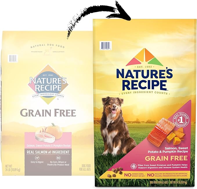 Nature’s Recipe Grain Free Salmon, Sweet Potato & Pumpkin Recipe Dry Dog Food, 24 lb. Bag