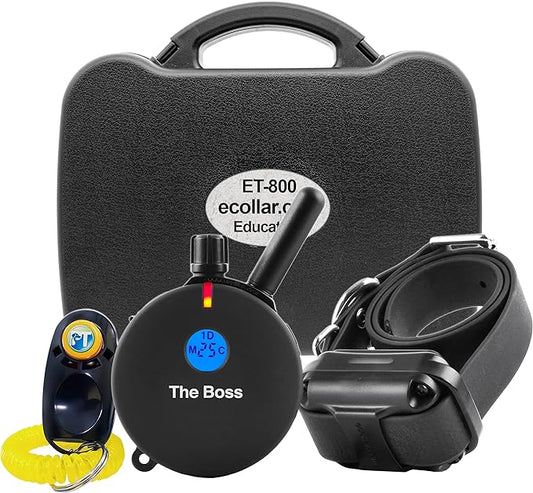 E-Collar ET-800-1 Mile Rechargeable Remote Waterproof Trainer - Static, Vibration and Sound Stimulation Collar with PetsTEK Dog Training Clicker