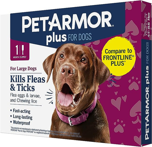 PetArmor Plus Flea and Tick Prevention for Dogs, Dog Flea and Tick Treatment, 1 Dose, Waterproof Topical, Fast Acting, Large Dogs (45-88 lbs)