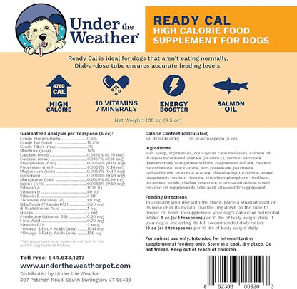Under the Weather Pet | Ready Cal for Dogs 100cc | High Calorie Supplement | Weight Gainer and High Calorie Booster | 10 Vitamins, 7 Minerals & Omega Fatty Acids