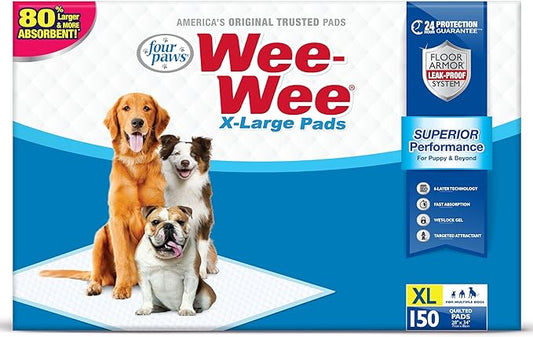 Four Paws Wee-Wee Superior Performance X-Large Pee Pads for Dogs - Puppy & Dog Pads for Potty Training - Dog Supplies for Housebreaking - 28" x 34" (150 Count)
