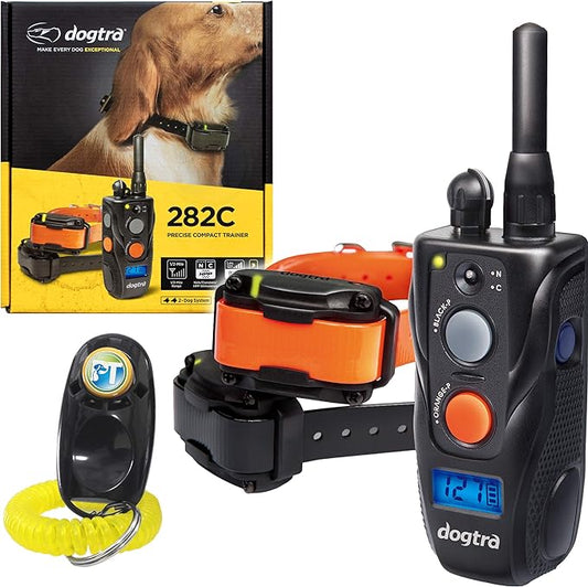 Dogtra 282C Remote Training E-Collar for 2 Dogs - 1/2 Mile Range - 127 Static Stimulation Levels, Vibration, Rechargeable, Waterproof, Electric Dog Collar for Obedience Training of Small, Medium Dogs