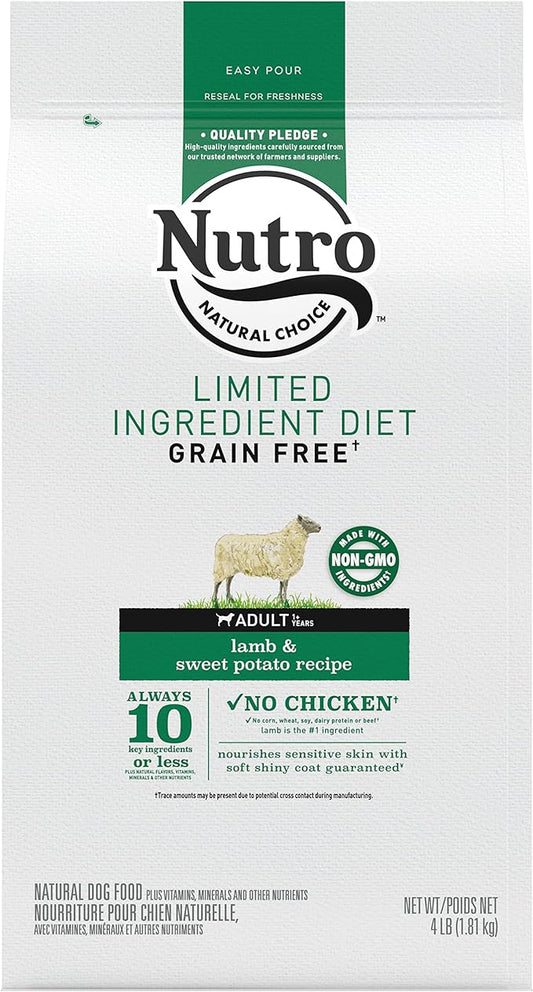 NUTRO Limited Ingredient Diet Adult Dry Dog Food, Lamb & Sweet Potato Dog Kibble, 4 lb. Bag
