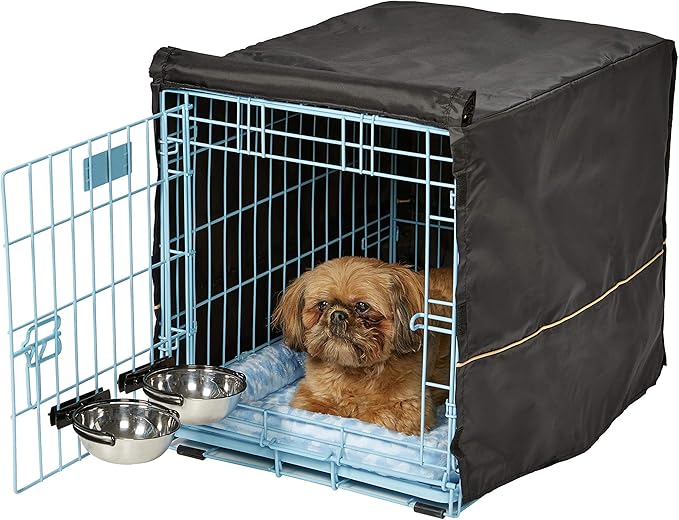 MidWest iCrate Starter Kit - 24-Inch Crate Ideal for Small Dogs, Includes Crate, Bed, Bowls & Cover (Blue)