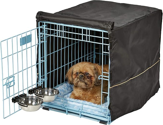 MidWest iCrate Starter Kit - 24-Inch Crate Ideal for Small Dogs, Includes Crate, Bed, Bowls & Cover (Blue)