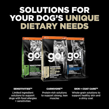 GO! SOLUTIONS Carnivore Grain Free Dog Food, 22 lb – Lamb + Wild Boar Recipe – Protein Rich Dry Dog Food – Complete + Balanced Nutrition for All Life Stages