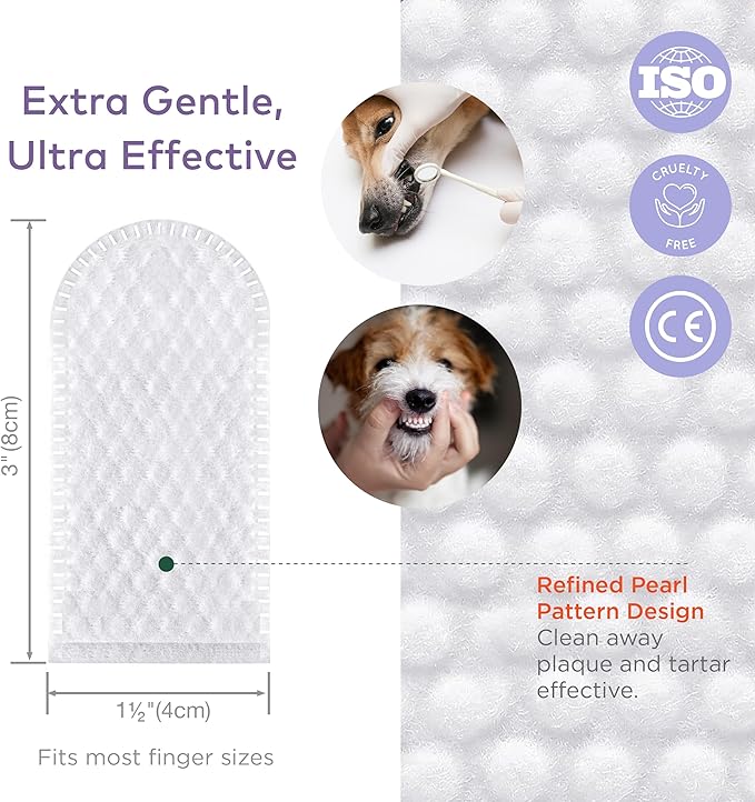 Dental Finger Wipes for Dogs - 100 Wipes - Dog Dental Teeth Cleaning Wipes for Dogs - Pre-Soaked Oral Cleaning Pads- Reduces Plaque, Tartar & Dog Breath Freshener