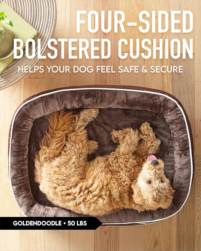 Orthopedic Dog Bed for Extra Large Dogs, Dog Couch Design with Egg Foam Support, Removable, Machine Washable Plush Cover and Non-Slip Bottom with Four Sided Bolster Cushion (Brown)