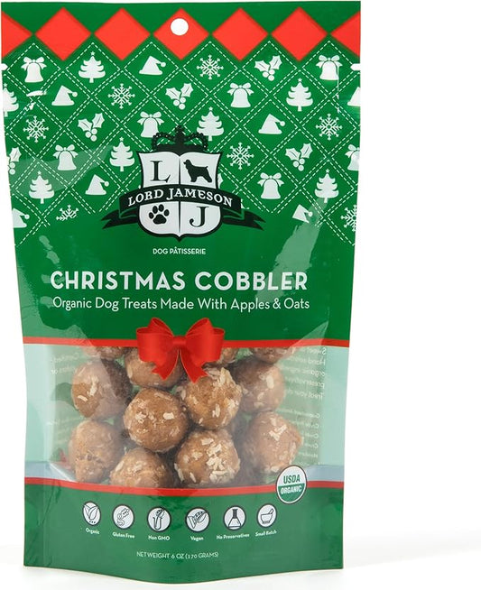 Christmas Cobbler 6 oz - Dog Patisserie Treats, Holiday Collection, Organic, Soft & Chewy No-Bake Superfood Bites, Preservative Free