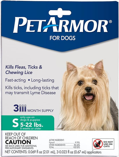 PetArmor for Dogs, Flea and Tick Treatment for Small Dogs (5-22 Pounds), Includes 3 Month Supply of Topical Flea Treatments