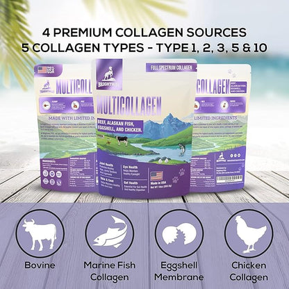 Multi-Collagen Peptide Dog Joint Supplement for Dogs- Arthritis Support- Skin & Coat Health, Allergies, Dog Mobility Hip & Joint Pain Supplement Relief, Collagen for Dogs