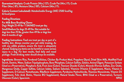 Milk-Bone Fresh Breath Brushing Chews, 25 Small/Medium Daily Dental Dog Treats Scrubbing Action Helps Clean Teeth
