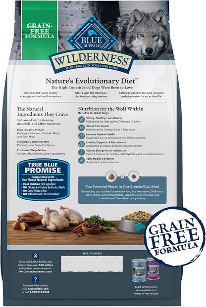 Blue Buffalo Wilderness Adult High-Protein Dry Dog Food with Real Chicken, Grain-Free, Made in The USA with Natural Ingredients, Chicken, 4.5-lb. Bag (Pack of 2)