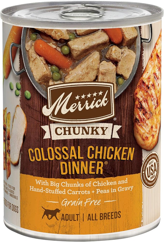Merrick Chunky Grain Free Premium And Wholesome Canned Dog Food, Real Meat Colossal Chicken Dinner In Gravy - (Pack of 12) 12.7 oz. Cans