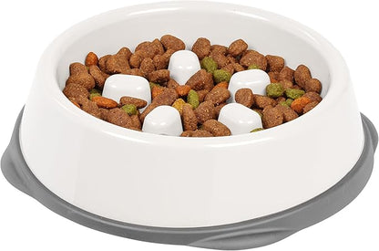 IRIS USA 2 Cups Slow Feeder Dog Bowl, Anti-Choking, Anti-Slip, Easy to Clean, Interactive Puzzle Toy, Healthy Digestion, Short snouted, Dogs Cats & Other Pets, BPA, PVC, Phthalate Free, White/Gray