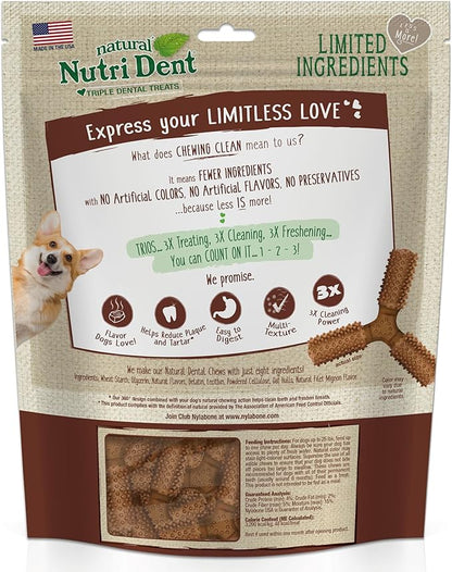 Nylabone Nutri Dent Dog Dental Chews - Natural Dog Teeth Cleaning & Breath Freshener - Dental Treats for Dogs - Filet Mignon Flavor, Small (1 Count)