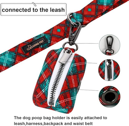 Aring pet Christmas Dog Poop Bag Holder, Cotton Puppy Waste Bag Dispenser Attach to Any Leashes, Portable Washable Pet Waste Pouch Holder with Two Rolls of Bags