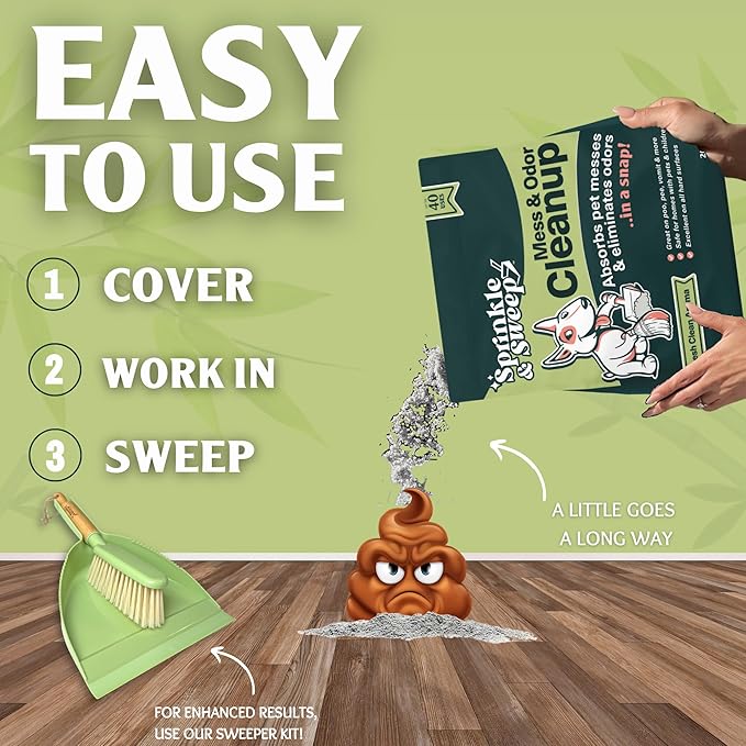 Sprinkle & Sweep Pet Accident Cleanup for All Hard Surface - Non Toxic Quick Pet Mess Cleaner & Odor Remover for Urine, Poop, Vomit, Diarrhea & Potty Training 1 Pack (15oz)