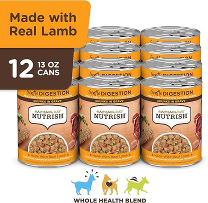 Nutrish Rachael Ray Chunks in Gravy Gentle Digestion Wet Dog Food, Real Lamb, Pumpkin & Chicken Recipe, 13 oz. Cans (Pack of 12)