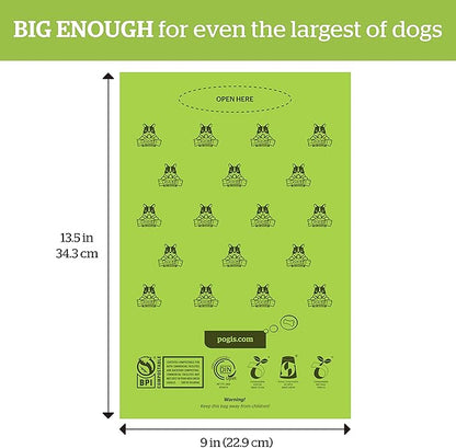 Pogi's Compostable Dog Poop Bags - 32 Rolls (480 Doggie Poop Bags) - Leak-Proof Dog Waste Bags, Plant-based ASTM D6400, EN13432 Certified Extra Large Poop Bags for Dogs