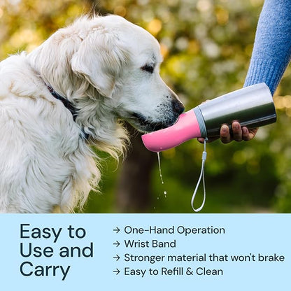 MalsiPree Stainless Steel Dog Water Bottle, Leak Proof Portable Puppy Water Dispenser with Drinking Feeder for Pets Outdoor Walking, Hiking, Travel (24OZ, Pink)
