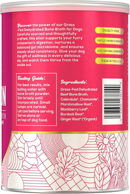 Fido's Digestion Bone Broth for Dogs - Grass-Fed Beef Bone Broth Powder & Organic Herbs - Supports Digestion & Gut Health - Dog Food Topper for Dry Food - 60 Scoops