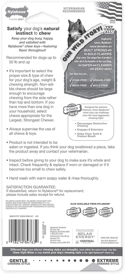 Nylabone Power Chew Bison Bone Alternative Nylon Chew Toy for Dogs, Dog Toys for Aggressive Chewers, Bison Flavor, Large/Giant (1 Count)