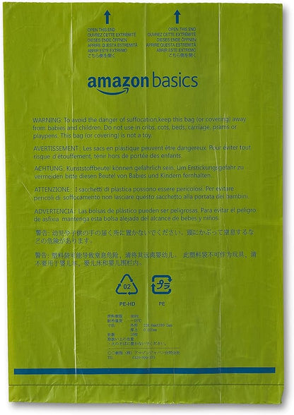 Amazon Basics Dog Poop Bags with Dispenser and Leash Clip, Talcum Powder Scented, 13 x 9 Inches - 810 Count (15 Bags per Roll, 54 Rolls)