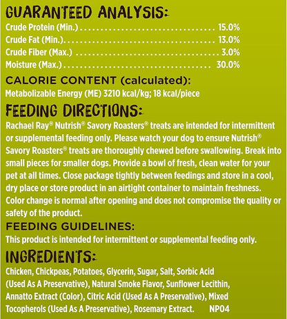 Rachael Ray Nutrish Savory Roasters Real Meat Dog Treats, Roasted Chicken Recipe, 12 Ounces, Grain Free