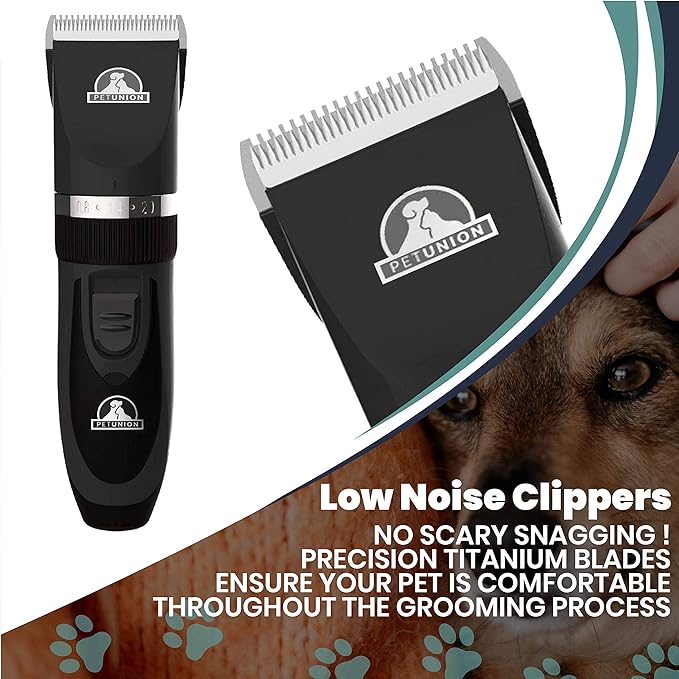 Professional Dog Grooming Kit - Cordless Low Noise Dog Clippers for Grooming Thick Coats - All Pet Safe Cat Hair Trimmer - Pet Grooming Kit Includes Dog Hair Clippers, Nail Trimmer & Shears