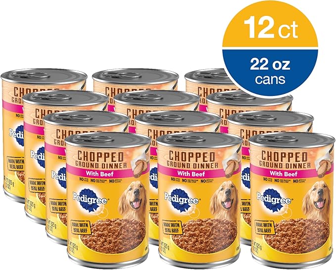 PEDIGREE CHOPPED GROUND DINNER Adult Canned Soft Wet Dog Food with Beef, 22 oz. Cans (Pack of 12)