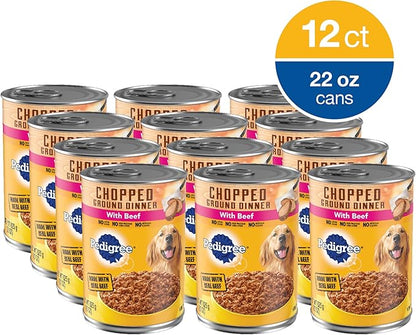 PEDIGREE CHOPPED GROUND DINNER Adult Canned Soft Wet Dog Food with Beef, 22 oz. Cans (Pack of 12)