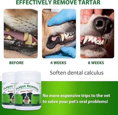 Multi-Pack Natural Dog Dental Powder, Dog Dental Care - Plaque Remover and Bad Breath Treatment, Healthy Gums & Fresh Breath for All Dogs and Cats (2-Pack)