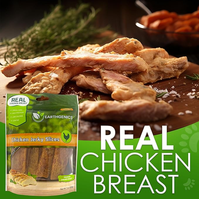 Earthgenics® Chicken Jerky Dog Treats - Lean, Tender 100% Natural Chicken Breast for All Ages, High in Protein, Minerals, B6 & B12, No Harmful Additives, Improves Skin & Coat (14oz.)