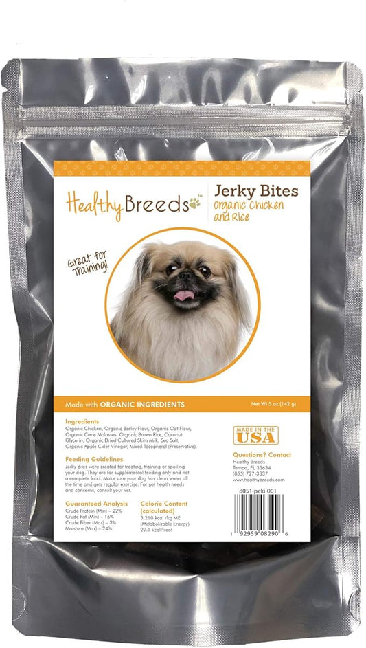 Healthy Breeds Pekingese Jerky Bites Chicken & Rice Recipe Dog Treats 5 oz