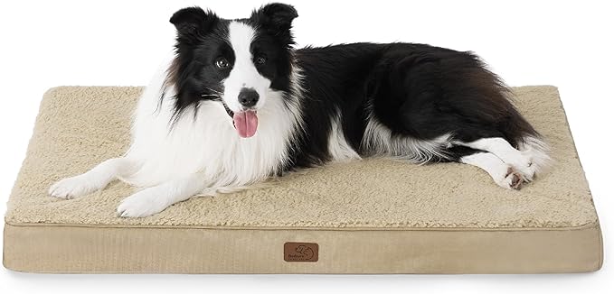 Bedsure Large Dog Bed for Large Dogs - Big Orthopedic Waterproof Dog Beds with Removable Washable Cover, Egg Crate Foam Pet Bed MatKhaki