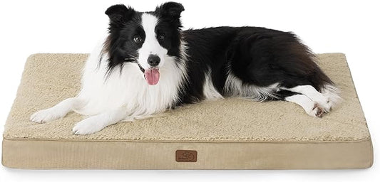 Bedsure Large Dog Bed for Large Dogs - Big Orthopedic Waterproof Dog Beds with Removable Washable Cover, Egg Crate Foam Pet Bed MatKhaki