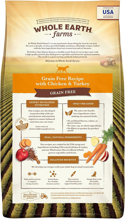 Whole Earth Farms Natural Grain Free Dry Kibble, Wholesome and Healthy Dog Food, Chicken and Turkey Recipe - 4 LB Bag