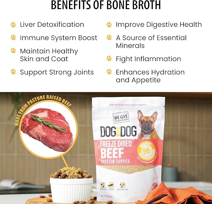 Dog for Dog Freeze Dried Dog Food Topper - Pasture Raised Beef Dog food toppers for Picky Eaters | Bone Broth powder for Dogs and Treats | All Natural & Limited Ingredient | Made in The USA - 4 OZ