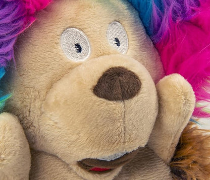 goDog Crazy Hairs Hedgehog Silent Squeak Plush Dog Toy, Chew Guard Technology - Brown, Small