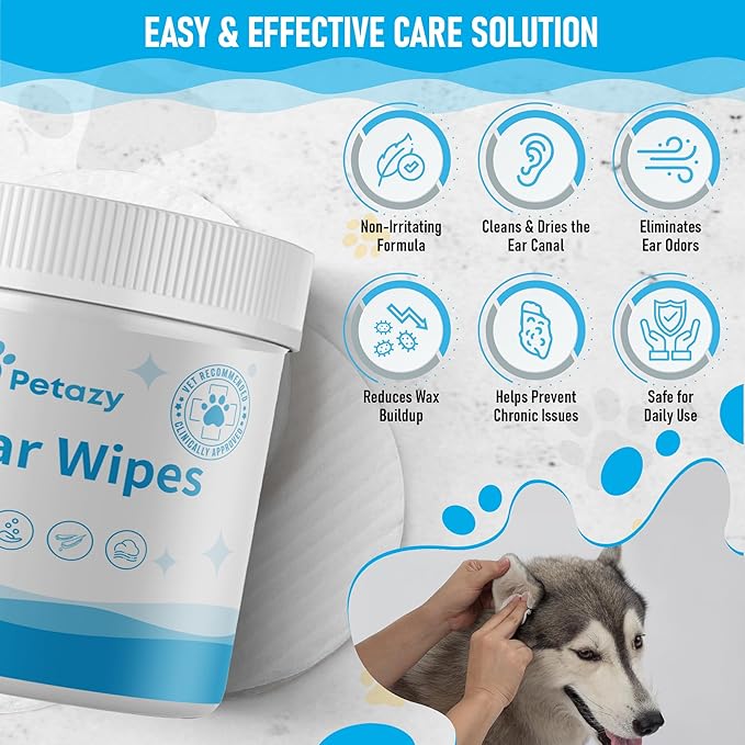 Dog Ear Wipes for Dog | Unscented Dog Ear Cleaner for Dogs | Remove Dirt Wax Itch Odor | Natural Cleaning Puppy Ear Wipes | Soothing Ear Wipes for Pets Cat | Organic Ingredients | 125 XL Pcs