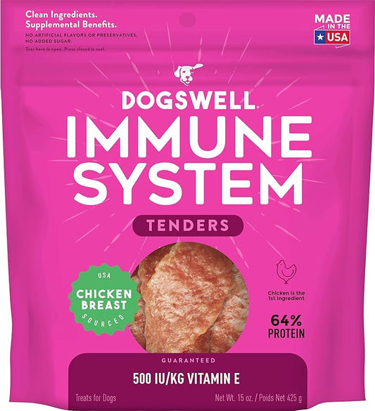 DOGSWELL Immunity & Defense, Flaxseed Oil, Turmeric, Vitamin E & A, Healthy Aging, Chicken Tenders 15 oz