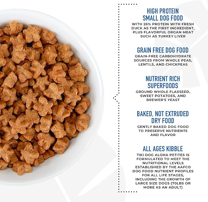 Tiki Dog Born Carnivore for Dogs, Savory Duck, Peas & Lentils Recipe, Grain Free Baked Kibble for Maximum Nutrition, For Adult Dogs and All Size Breed Dogs, 3.5 lbs Bag