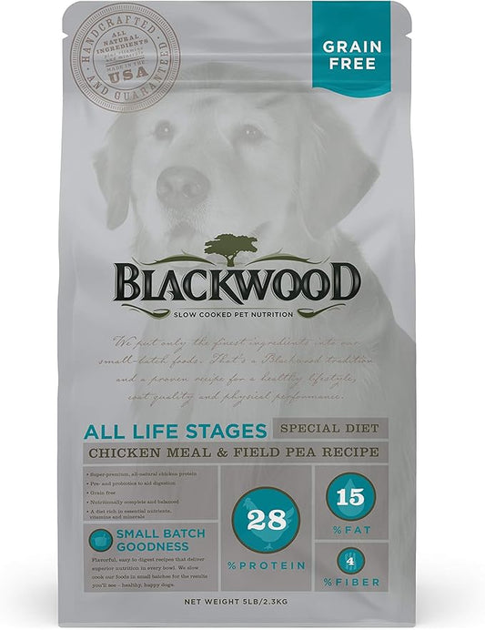 Blackwood Special Diet All Life Stages Dry Dog Food, 5Lb., Chicken Meal & Field Pea Recipe, with Superfood Ingredients, Grain Free Dog Food