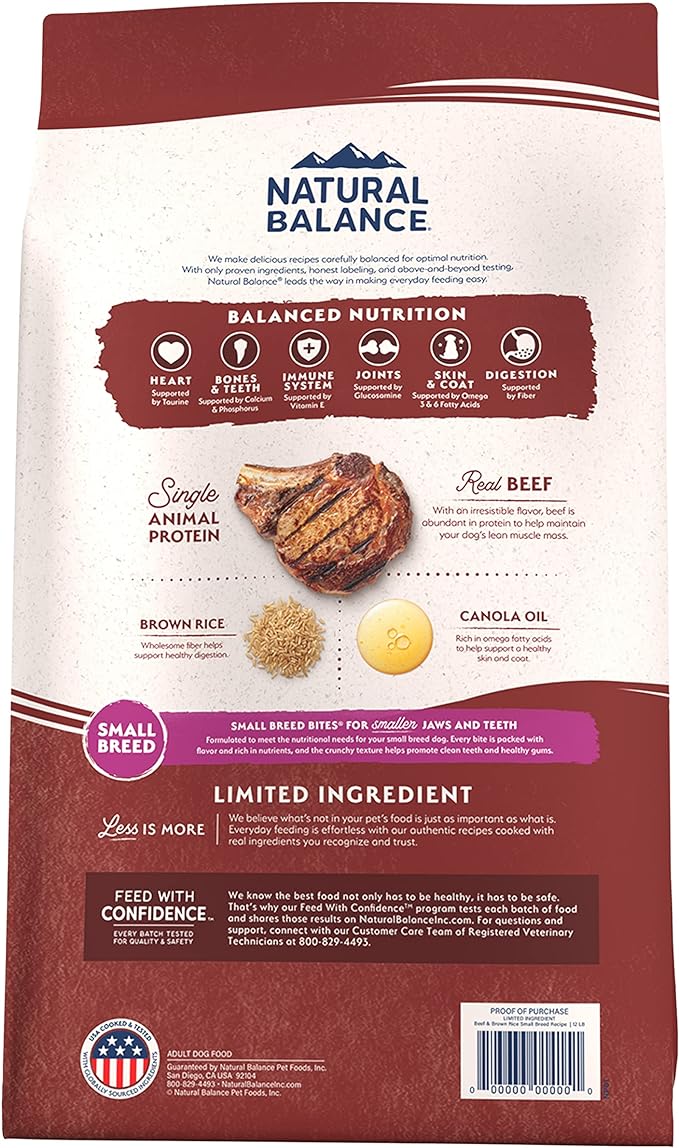 Natural Balance Limited Ingredient Small-Breed Adult Dry Dog Food with Healthy Grains, Beef & Brown Rice, 4 Pound (Pack of 1)