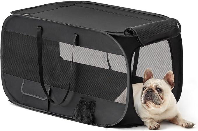 Love's cabin 36in Portable Upgrade Large Dog Bed - Pop Up Dog Kennel, Indoor Outdoor Crate for Pets, Portable Car Seat Kennel, Cat Bed Collection, Black