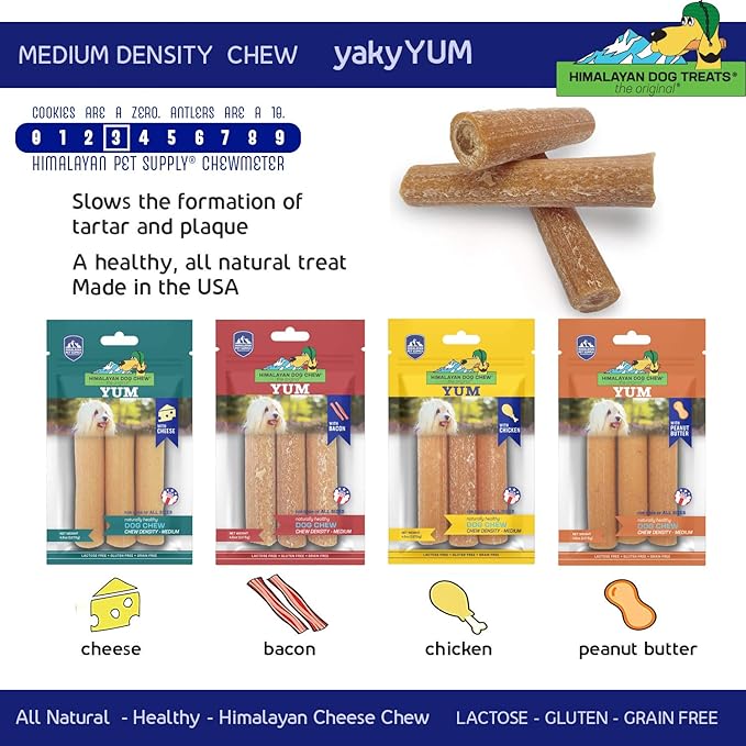 yaky Yum Himalaya Cheese Treats | Lactose Free | Gluten Free | Grain Free | USA MADE | For All Breeds | Peanut Butter Cheese Chew