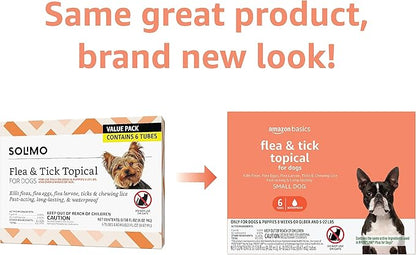 Amazon Basics Flea and Tick Topical Treatment for Small Dogs (5 -22 pounds), Unscented, 6 Count (Previously Solimo)